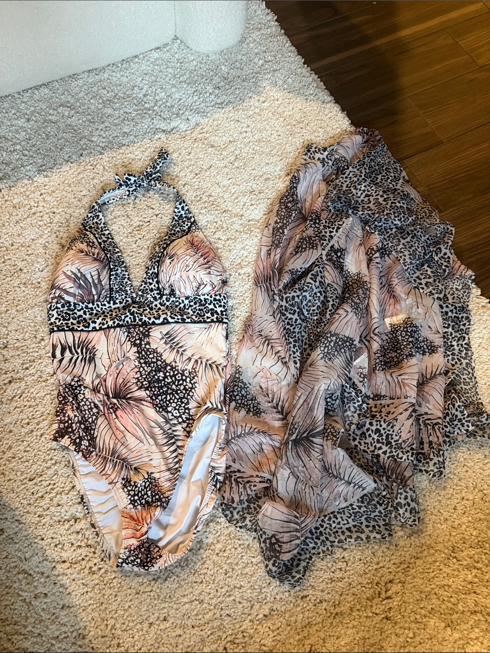 VENUS Halter One-Piece Swimsuit in Blush and Black Palm Print